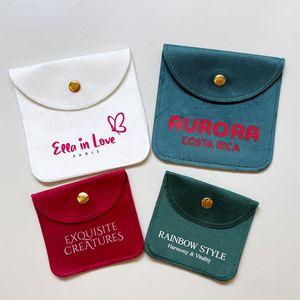 Pochette à bijoux en velours personnalisée avec fermeture à bouton, sac cadeau carré 10x10cm avec bouton pression pour bracelet, bagues, montre, collier - Product Image 6