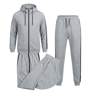 Conjunto Deportivo Informal para Adultos, Color Gris Invierno, Sudadera con Capucha y Cierre, Pantalones Deportivos, Ropa Deportiva Informal, Tejido de Poliéster Sólido con Logotipo - Product Image 1
