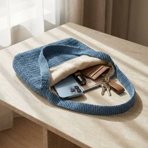 Bolso de Ganchillo Metálico con Logotipo Personalizado, Bolso de Hombro de Algodón Hecho a Mano con Diseño de Cuadrados de Abuela para Mujer, para Viajes de Verano a la Playa - Product Image 6