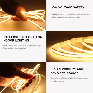 Tira de Luz LED COB Flexible Súper Brillante Blanco Cálido, Proveedores, 240/320/480 LED, Múltiples Opciones de Color, 12v 24v, 10m/rollo 5m/rollo - Product Image 2