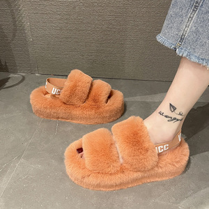 Nouveautés Chaussons à tête ronde avec bande doublée antidérapants Chaussons à talon en peluche avec cordon élastique Sandales Chaussures pour femmes - Product Image 5