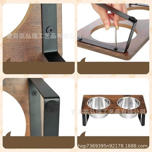 Comedero de madera para mascotas, soporte doble antideslizante para perros, elevador de madera para comedero de perro. - Product Image 3