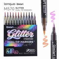 LANGUO Set di 48 Pennarelli Glitter a Doppia Punta, Penne per Disegno Artistico Scintillanti, Forniture per Ufficio e Scuola