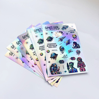 Feuilles d'autocollants personnalisés en vinyle auto-adhésif découpés sur mesure avec logo promotionnel, effet holographique et film réfléchissant