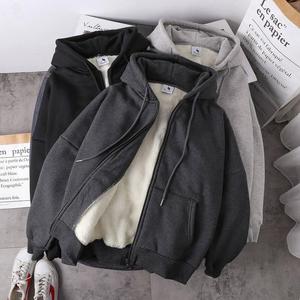 Autumn Winter Zipper <strong>Hoodie</strong> for Men Good Price Cheap Thick Velvet Coat Embossed Print Hooded Collar XL Size Trendy Top <strong>Couples</strong> - Product Image 5