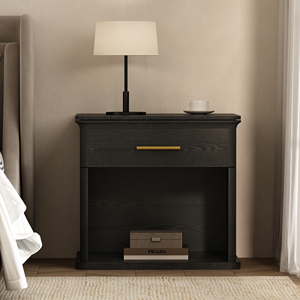 Black Nightstand With Drawer And <b>Open</b> Shelf <b>Storage</b> For Bedroom Use - Product Image 2