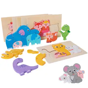 Bambini in legno di vendita caldi 3D animal puzzle baby cartoon animal puzzle puzzle giocattoli per la prima educazione