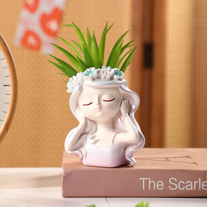 Maceta con Forma de Rostro de Resina, Linda Maceta con Cabeza de Chica Pintada <span class=keywords><strong>a</strong></span> <span class=keywords><strong>Mano</strong></span> con Orificio de Drenaje, Ideal para Plantas de Interior y Decoración de Escritorio - Product Image 3
