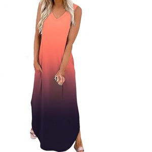 Vestido Maxi sin Mangas con Degradado de Color Personalizado para Mujer, Cuello en V, Corte Holgado, para Primavera y Verano - Product Image 2