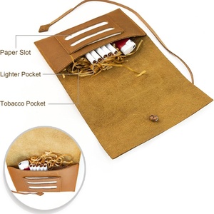 Boshiho Genuine Leather Drawstring Cigarette Case with Slot for <b>Rolling</b> Tip Paper Portable Durable Special Purpose Bags & Cases - Product Image 2