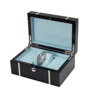 Exquisite schwarze Uhr hölzerne Schachtel Luxus-Herrenuhrbox Verpackung glänzende Farbe individuelles MDF-Uhrengehäuse