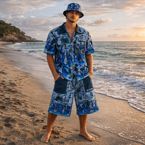 DiZNEW Completo Casual da Uomo Personalizzato, Set Estivo 2026 per Taglie Grandi e Alte, Pantaloncini con Lavaggio Acido e Design, Basso MOQ - Product Image 1