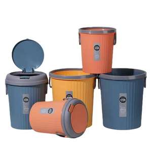 Macaron Style Plastic Trash Can Cylindrical Flip Top Lid Indoor Wastebasket 0.7kg 3300 3304 - Product Image 1
