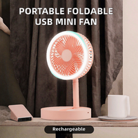Ventilateur de table USB portable, pliable, rechargeable, ventilateur de refroidissement à 3 vitesses, mini ventilateur de bureau avec lumière