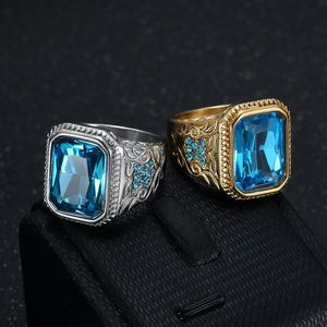 핫 세일 인기있는 남성 와이드 빅 블루 지르콘 돌 스테인레스 스틸 반지 남성용 - Product Image 3