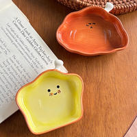 Mini-assiettes en céramique mignonnes en forme de pain de dessin animé et de citrouille, petites assiettes à sauce et à accompagnements avec poignée unique pour la maison, le petit-déjeuner et le café