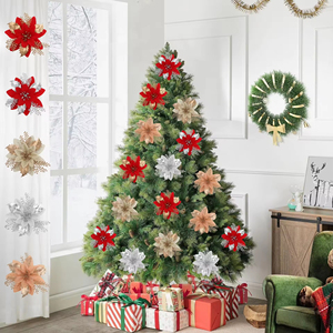 Vente en gros d'usine, fleurs artificielles <span class=keywords><strong>de</strong></span> Noël <span class=keywords><strong>de</strong></span> 12 cm et 15 cm, fleurs artificielles <span class=keywords><strong>de</strong></span> Noël en paillettes, ornement <span class=keywords><strong>de</strong></span> poinsettia - Product Image 3