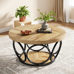 <span class=keywords><strong>Table</strong></span> basse <span class=keywords><strong>ronde</strong></span> en bois de style ferme moderne avec rangement à 2 niveaux pour <span class=keywords><strong>salon</strong></span>, <span class=keywords><strong>table</strong></span> à thé <span class=keywords><strong>ronde</strong></span> marron - Product Image 4