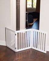 Porte autoportante en bois pour chien clôture pliante pour animaux de compagnie porte d'escalier pour animaux de compagnie sans barrière en bois intérieur avec 61cm de hauteur 3 panneaux blanc
