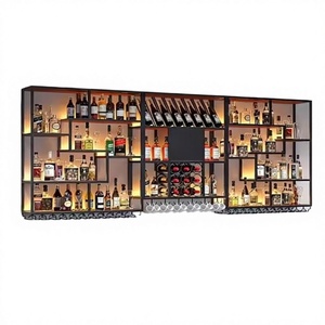 Estantes de exhibición de vino de MDF para supermercado, modernos, montados en la pared, para bares, con soporte para copas, de hierro forjado, personalizados, al por mayor - Product Image 2