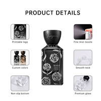 Vente en gros de flacons de parfum carrés transparents de 30 ml et 50 ml, emballage de luxe vide pour parfum, flacon en verre avec boîte et sacs