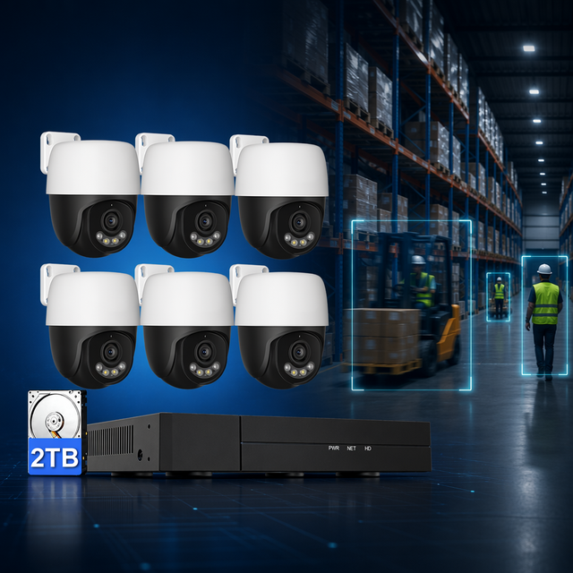 8MP PoE Security Camera System 4K NVR Kit With 6 PTZ Cameras Auto Human Tracking 2TB HDD for Home and Business Surveillance
