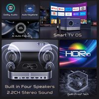 Proyector de Video Portátil Inteligente 3 en 1 Aurzen Boom 3 Compatible con 4K, Oficial de Netflix, 500 ANSI, Proyector Casero con WiFi