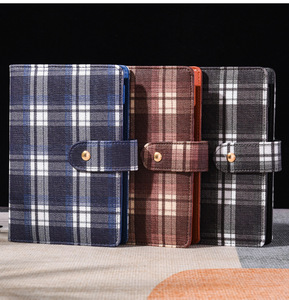 Nouvelle pochette A6 en toile à carreaux et cuir PU, imperméable, style macaron, avec 6 anneaux, pour agenda, carnet de notes et classeur de budget - Product Image 1