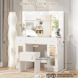 Modern Design Makeup Vanity Glass Tabletop <strong>Large</strong> <strong>Mirror</strong> 3-Color Lighting 11 Bulbs MDF Wood <strong>Dressing</strong> <strong>Table</strong> Storage <strong>for</strong> Home Use - Product Image 2