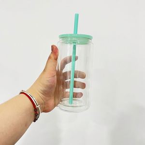 Vaso de vidrio transparente de doble pared para sublimación de 12oz y 15oz, tipo globo de nieve con purpurina, con tapas de plástico PP coloridas para impresión en caliente - Product Image 5