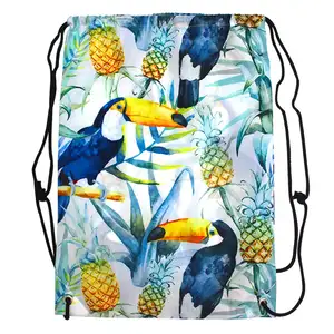 販促用フラミンゴデザイン印刷環境にやさしいポリエステル巾着バックパックバッグ