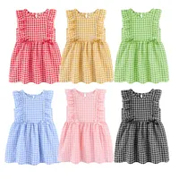 Kinder Kleidung Mädchen Kleider Koreanisches Kleid Kind Sommer Leinen Prinzessin Kinder Kleidung Outfits Mädchen Kleidung Plaid Kinder kleider