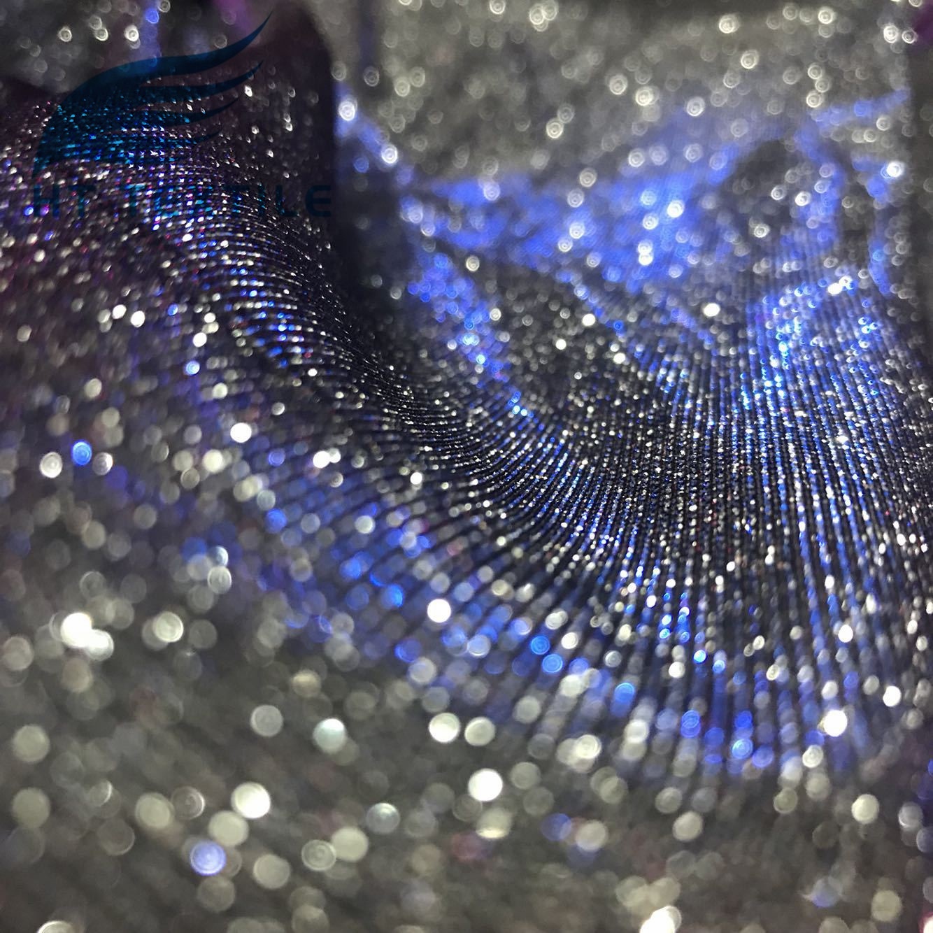 Two tone reflective color moonlight bonded metallic lurex mesh fabric with glitter for women dress