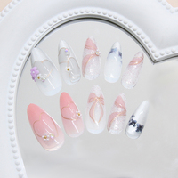 24 Pièces Ongles Artificiels Forme Amande avec Ligne Dorée, Cœur Nœud et Dégradé, Couverture Complète, Ongles à Pression pour Doigts, Fournisseur en Gros
