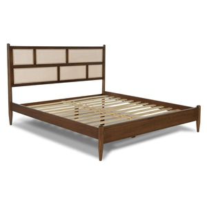 Solid Wood Mid Century King <b>Size</b> Cane <b>Bed</b> Brushed Walnut Finish Natural Rattan Headboard Luxury Bedroom Furniture for Hotel - Product Image 2