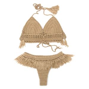 Bikini personnalisé à col en V rayé, crocheté à la main, en spandex, ensemble deux pièces, mini bikini, maillot de bain, vêtements de plage pour femmes - Product Image 4