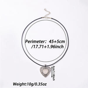 Collana con Ciondolo a Cuore Traforato in Cristallo Naturale di Quarzo Rosa, Catena a Corda alla Moda - Product Image 6