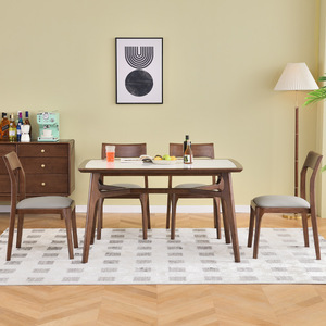 Nordic Modern Solid Wood Rectangular <b>Dining</b> <b>Table</b> And Chair Set 6 Piece Mocha Brown <b>Space</b> <b>Saving</b> Living Room Furniture - Product Image 4