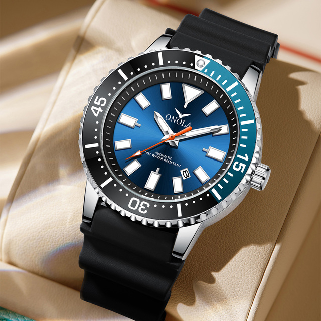 ONOLA 3851 Customized Men's Mechanical Automatic Watch Luminous Rubber Band Glass Dial Pointer Dial Leisure Business Style