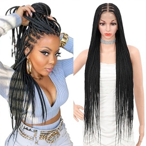 Parrucche Intrecciate per Donne, Senza Nodi, con Frontale in Pizzo HD Naturale, Capelli Neri con Baby Hair, Parrucca Box Braid 13x4 Pollici - Product Image 1