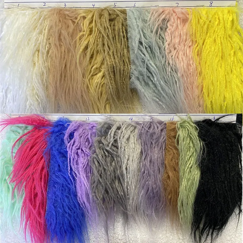 Keqiao Factory 100mm Long Hair Fuzzy Shaggy Mongolian Lamb Faux Tibetan Fur Fabric For Jacket Shoe Sofa