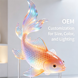Sculpture de poisson koï en FRP, irisée et lumineuse - Product Image 3