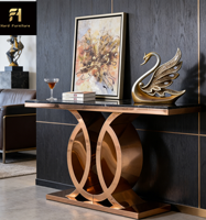 Table Console en marbre noir de luxe en acier inoxydable Accents or Rose Design moderne pour la maison salon entrée couloir couloir