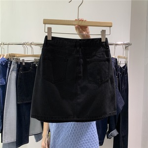 Jupe en jean taille haute élégante déchirée coupe trapèze mi-longue couleur unie en coton pour femme, style Instagram tendance été 2026 avec fermeture éclair - Product Image 3