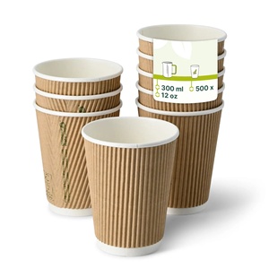 Gobelets à café en papier kraft ondulé isolés, pratiques à utiliser et à installer rapidement, 12 oz (300 ml) - Product Image 1