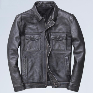 Giacca da motociclista Vintage da <span class=keywords><strong>uomo</strong></span> in <span class=keywords><strong>pelle</strong></span> sintetica con colletto testurizzato con bavero retrò stile motociclistico - Product Image 3