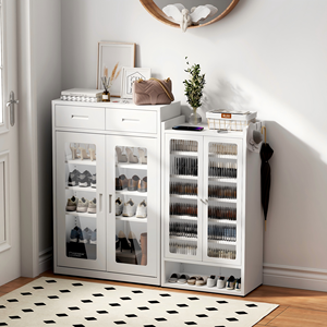 Armoire de rangement à <span class=keywords><strong>chaussures</strong></span> en métal pour salon, 3 portes vitrées, design peu encombrant pour 50 paires, construction moderne pliable et démontable - Product Image 5