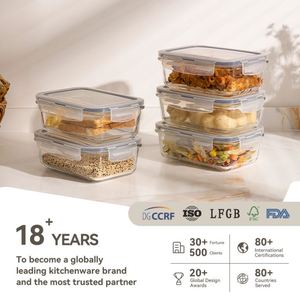 BPA Free Glass Food <b>Storage</b> Container Set with Airtight PP <b>Lid</b> Keep Food Fresh for Meal Prep and Lunch <b>Box</b> Use - Product Image 1