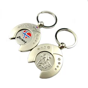 Großhandel Custom Metall Schlüssel Ring Edelstahl Token Trolley Schlüssel Kette Blank Einkaufen Münze Halter Keychain