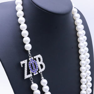 Neue stilvolle Schwestern schaft Zeta Phi Beta Symbol Logo Charm und 2 Reihen weiße Perlenkette Herstellung griechische ZPB Soror Schmuck Halskette - Product Image 2